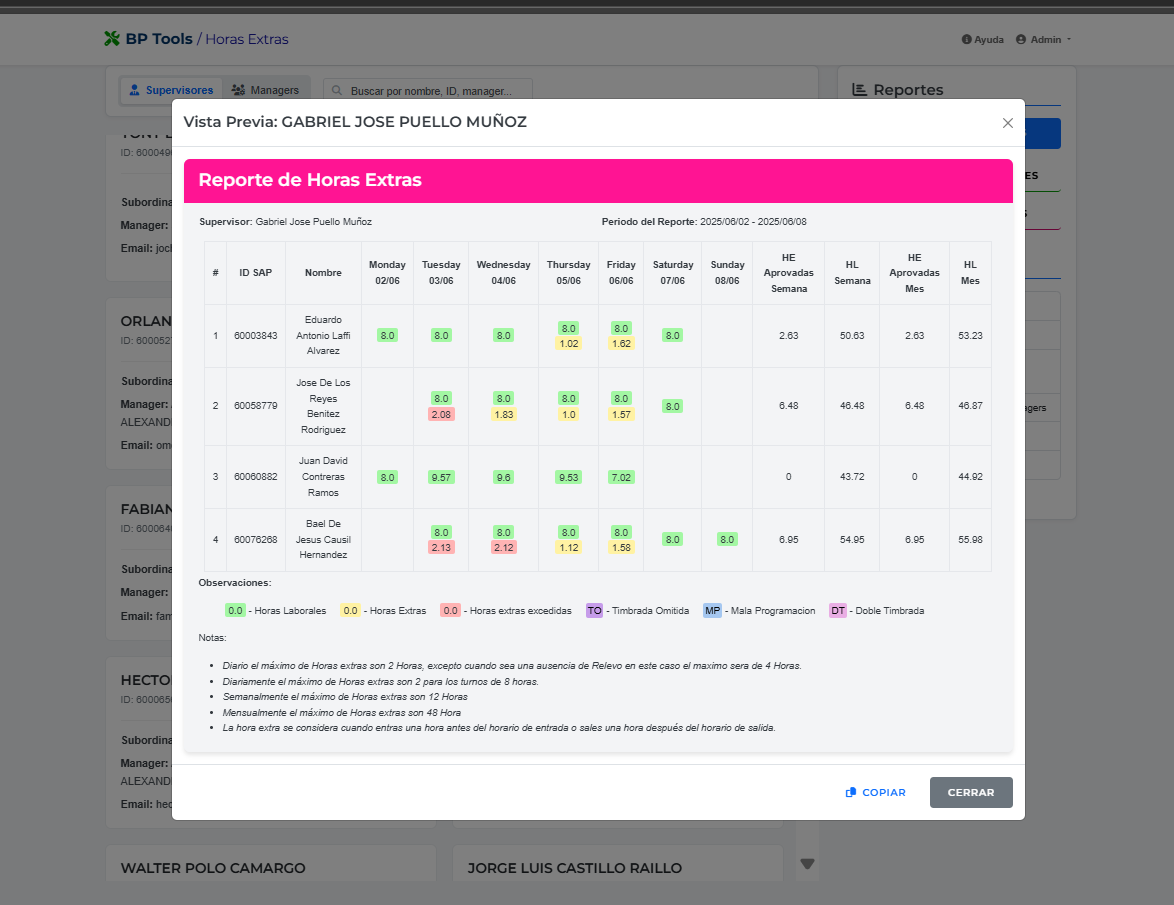 Individual Report Preview for Supervisors - Modal View